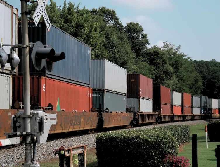 International freight containers at port terminal