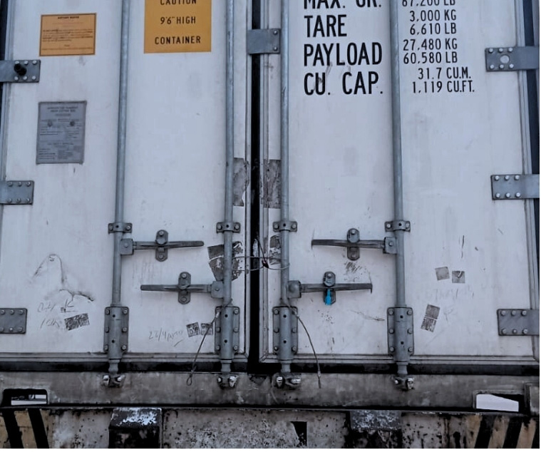 Reefer containers at logistics terminal ready for shipment