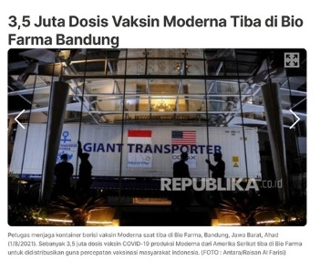 3,5 Juta Dosis Vaksin Moderna Tiba di Bio Farma Bandung